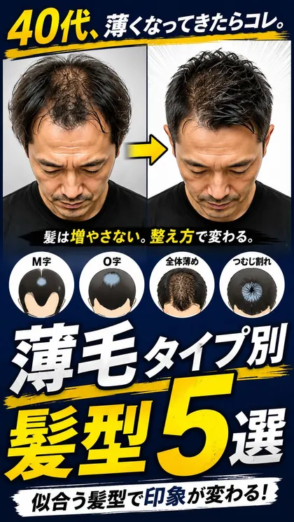 投稿「40代、薄くなってきたらコレ。薄毛タイプ別髪型5選」